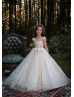 Ivory Lace Tulle Keyhole Back Floral Flower Girl Dress